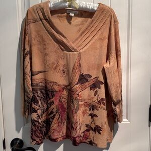 Coldwater Creek autumn florals and Gold background Blouse